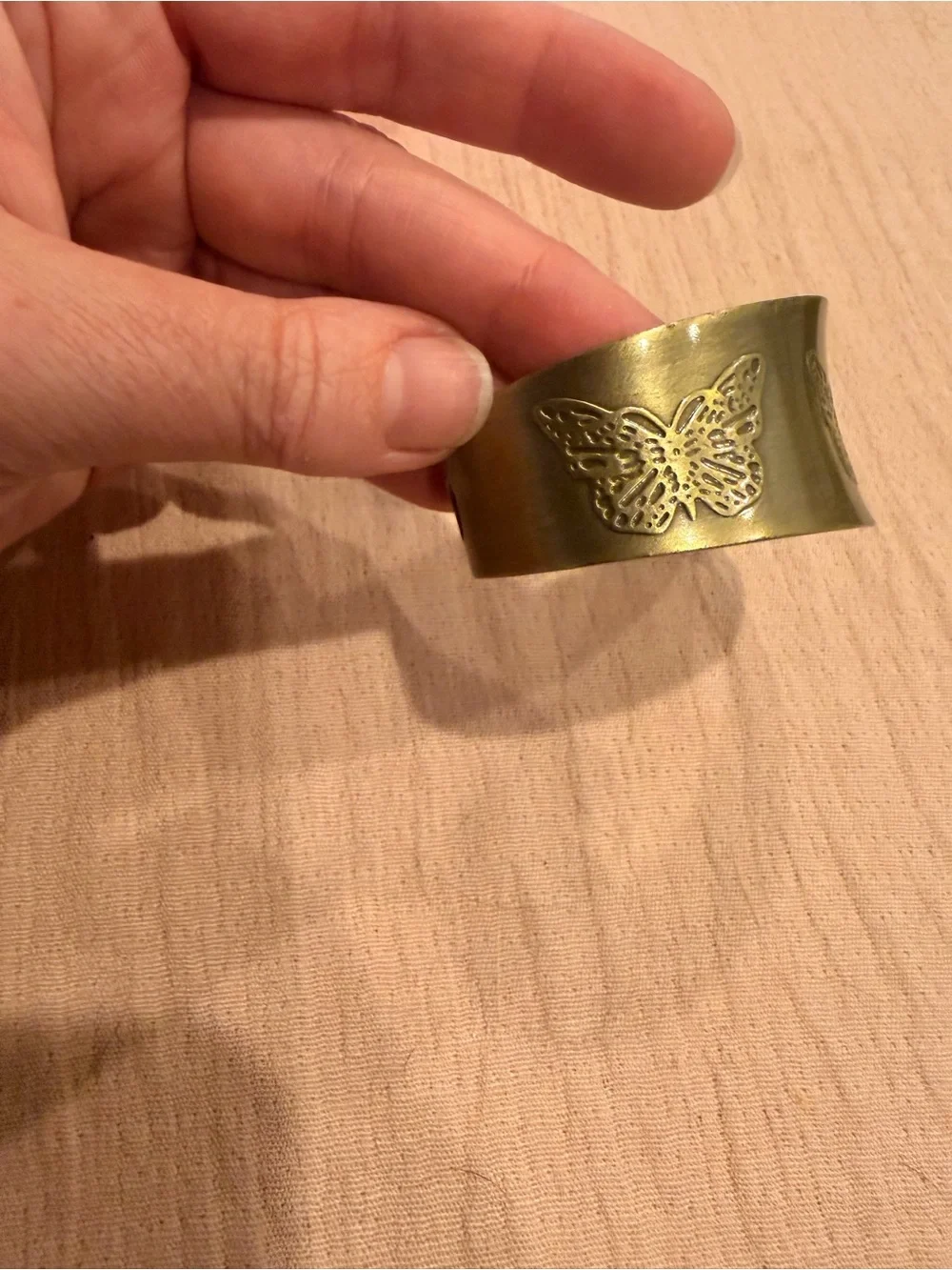 Butterfly-Embossed Brass Cuff Bracelet - Brushed Gold